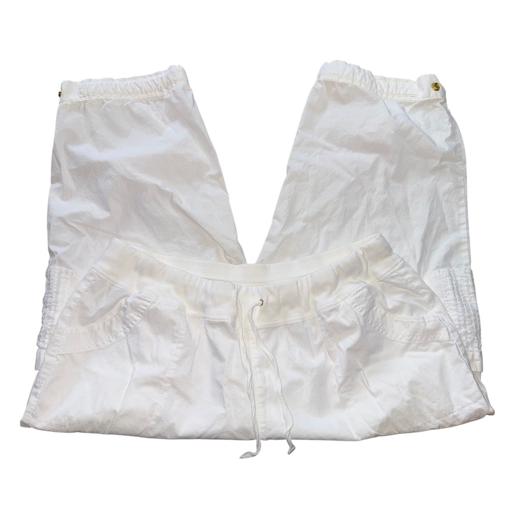 Zenergy by Chicos Crop Cargo Pants 2 White Elastic Waist Drawstring Capris